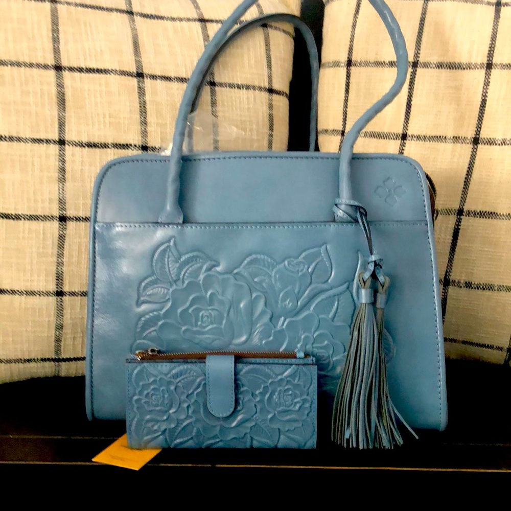 Patricia Nash Genuine Tooled leather Satchel and wallet set